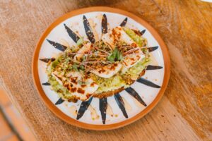 Food Served on Printed Ceramic Plate